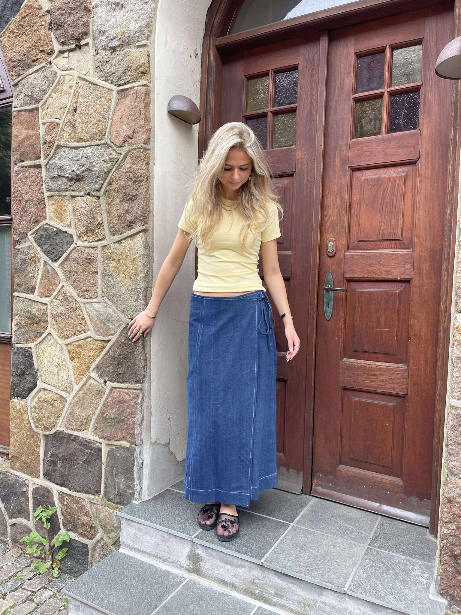 OBJREESE Long Skirt - Dark Medium Blue Denim